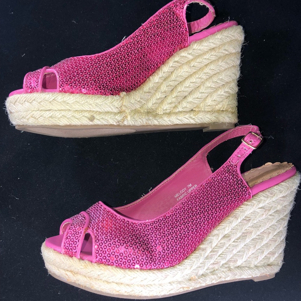 💕Sexy Pink Sequin Platform Sandal Shoe Sz 7